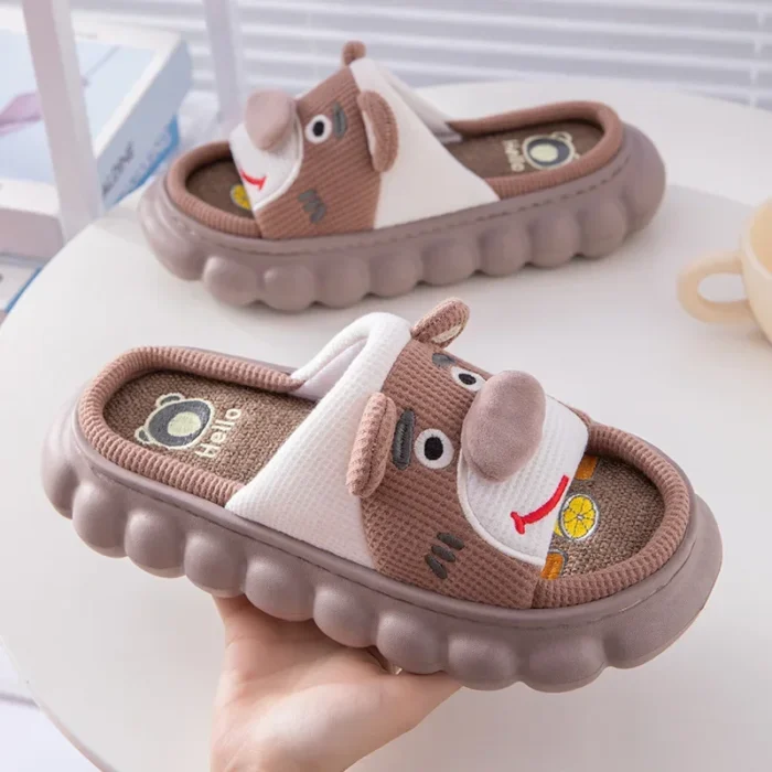 Charming Comfort: Cartoon Cute Couple Indoor Cotton Linen Slippers