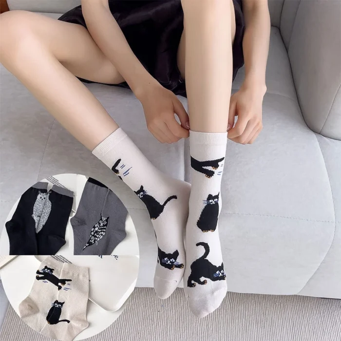 Charming Cotton Animal Socks - Cat & Owl Cartoon Designs