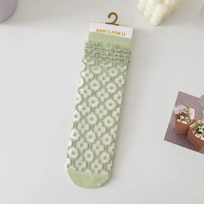 Charming Crystal Silk Flower Socks - Ultra-Thin & Transparent for Summer