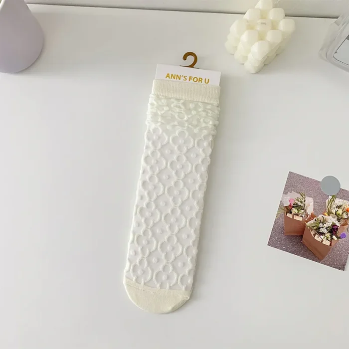 Charming Crystal Silk Flower Socks - Ultra-Thin & Transparent for Summer