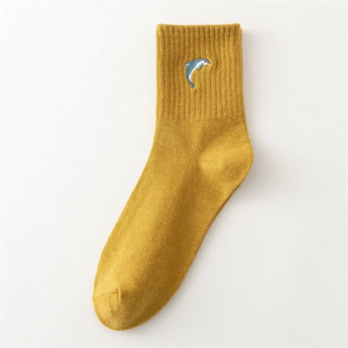 Charming Dolphin Embroidery Socks - Harajuku Style