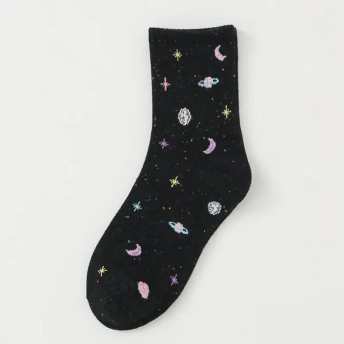 Charming Harajuku Women's Space-Themed Cartoon Socks - Cotton Comfort