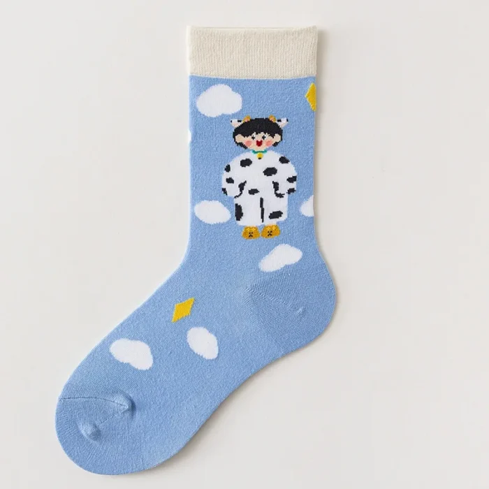 Charming Japanese Dot Cartoon Socks - Cute Mid-Length Fashion for Autumn