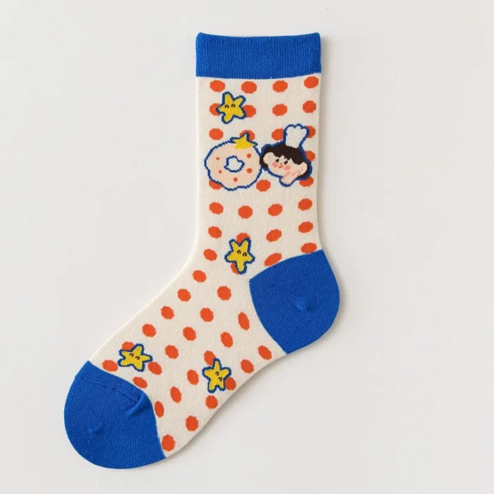 Charming Japanese Dot Cartoon Socks - Cute Mid-Length Fashion for Autumn