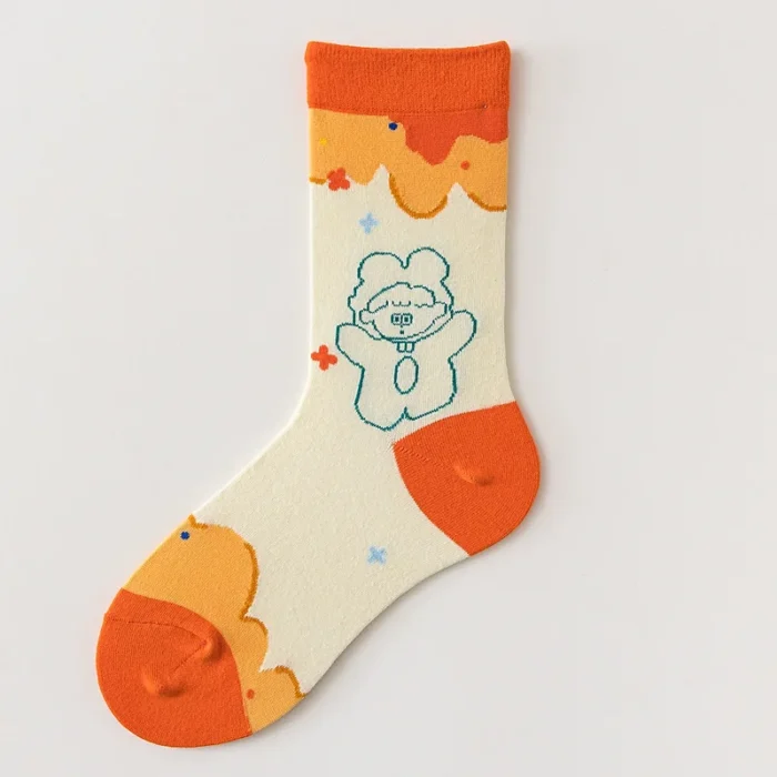 Charming Japanese Dot Cartoon Socks - Cute Mid-Length Fashion for Autumn