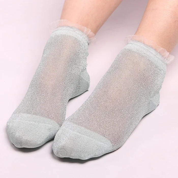 Charming Lace Ruffle Fishnet Ankle Socks - Sheer Elegance & Comfort
