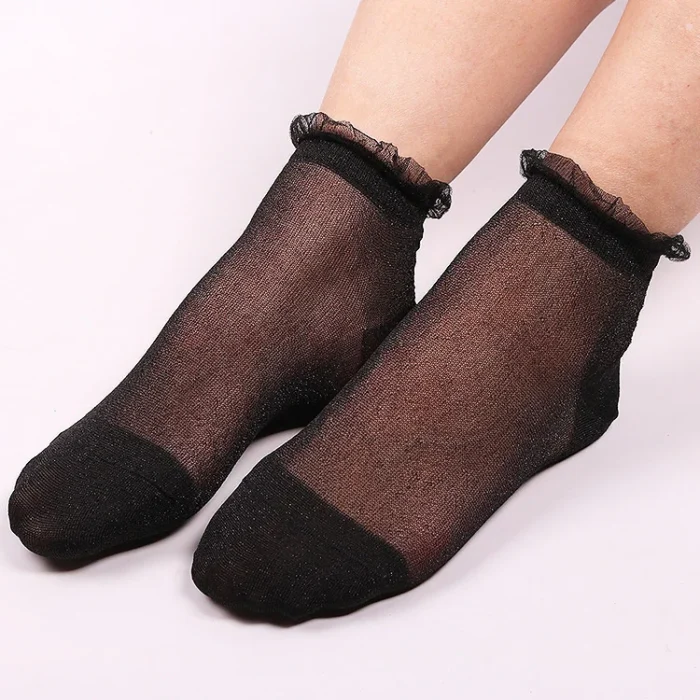 Charming Lace Ruffle Fishnet Ankle Socks – Sheer Elegance & Comfort - Sheer design 10