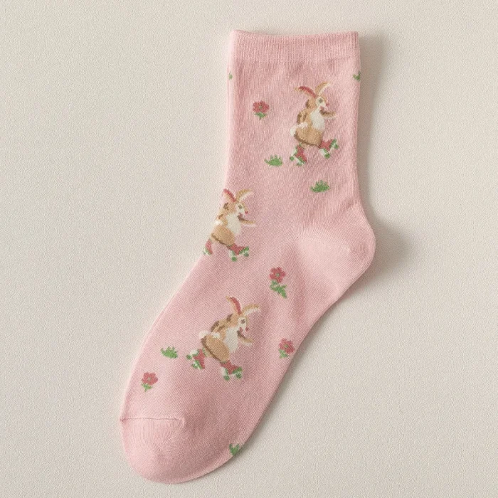 Charming Pink Twisted Tube Floral Socks - Sweet Kawaii Style for Students