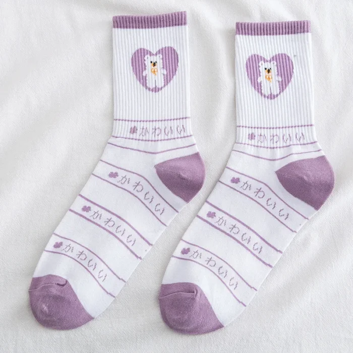 Charming Purple Bear Cotton Socks - Fashionable, Comfy & Cute