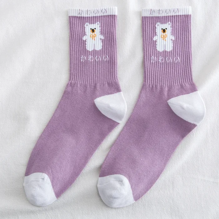 Charming Purple Bear Cotton Socks - Fashionable, Comfy & Cute