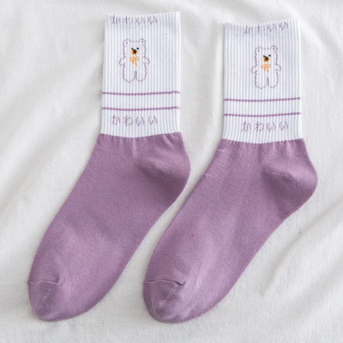 Charming Purple Bear Cotton Socks - Fashionable, Comfy & Cute