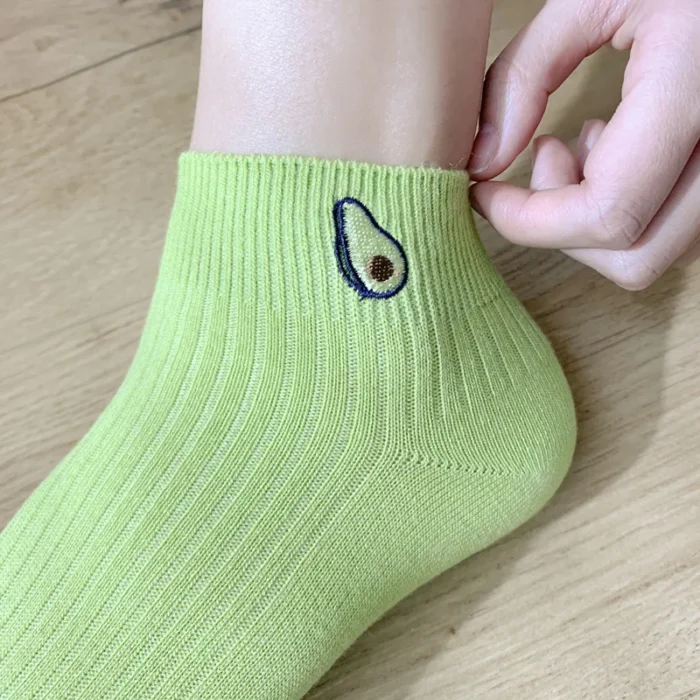 Chic Avocado Embroidery: Casual Short Socks