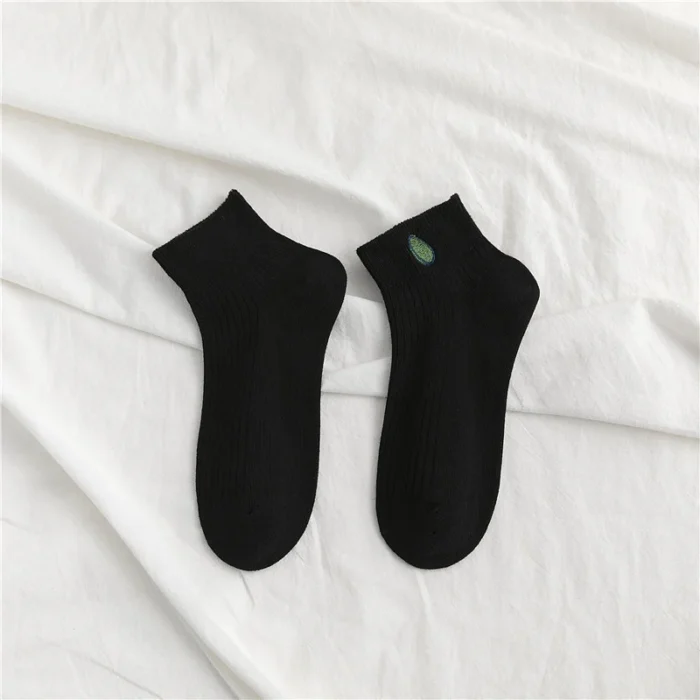 Chic Avocado Embroidery: Casual Short Socks