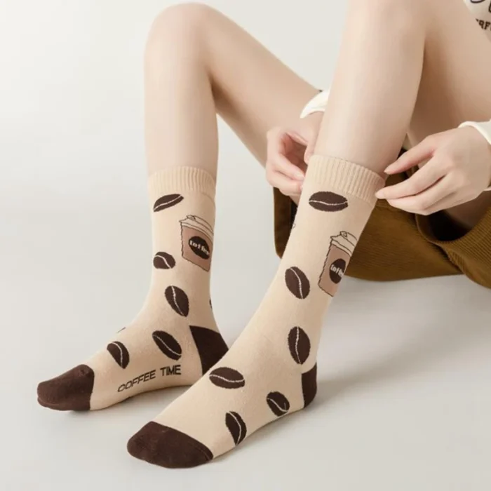 Chic Cartoon Letter Coffee Novelty Socks - Fashion Classic for Women