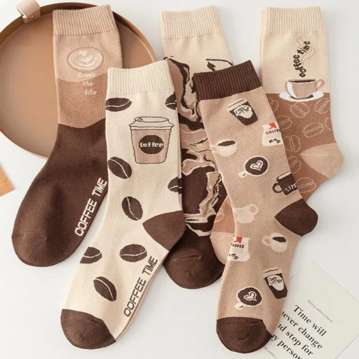 Chic Cartoon Letter Coffee Novelty Socks - Fashion Classic for Women