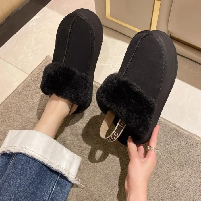 Chic Comfort: Designer Suede Winter Platform Slippers for Women