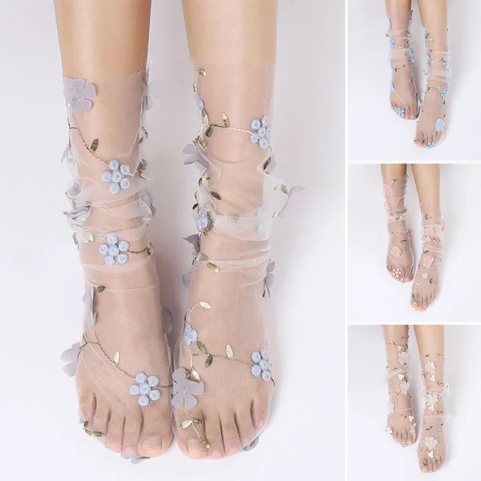 Chic Floral Tulle Lace Socks - Spring/Summer Transparent Elegance