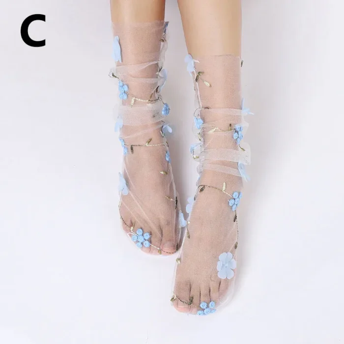 Chic Floral Tulle Lace Socks - Spring/Summer Transparent Elegance