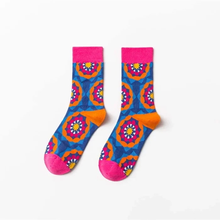 Chic Hip-Hop Trend Colorful Geometric Florets Socks for Women