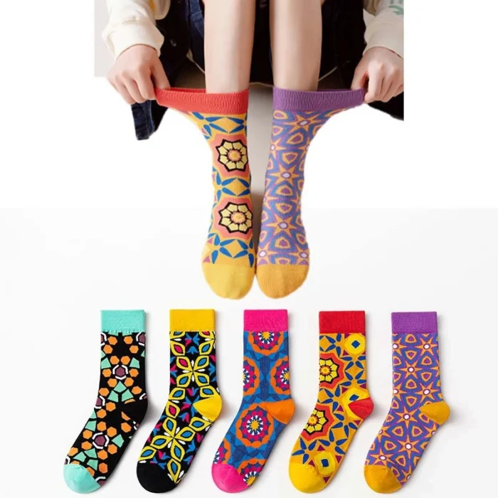 Chic Hip-Hop Trend Colorful Geometric Florets Socks for Women