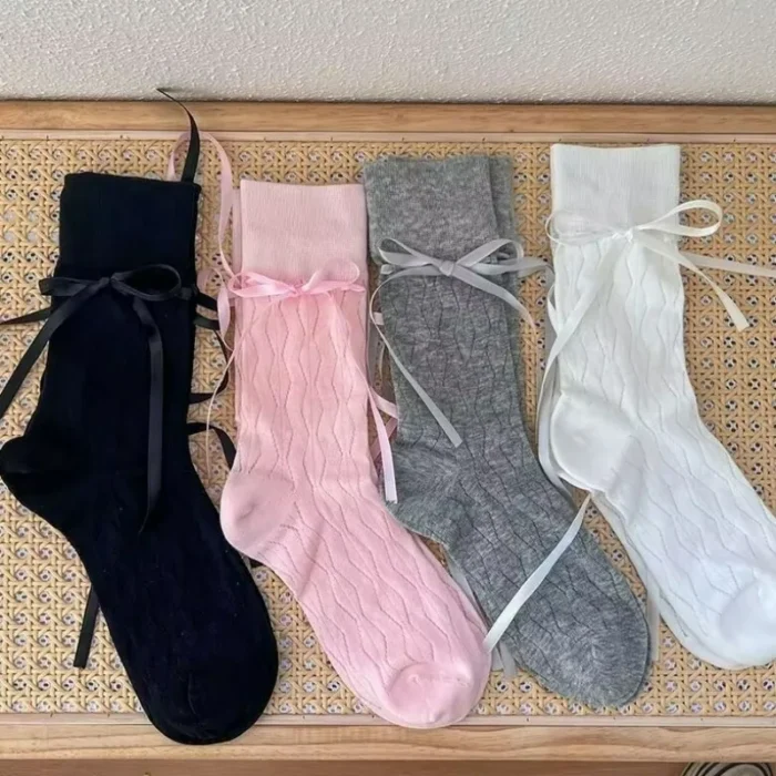 Chic Japanese JK Lolita Bowknot Socks - Sweet, Breathable Mesh Desig