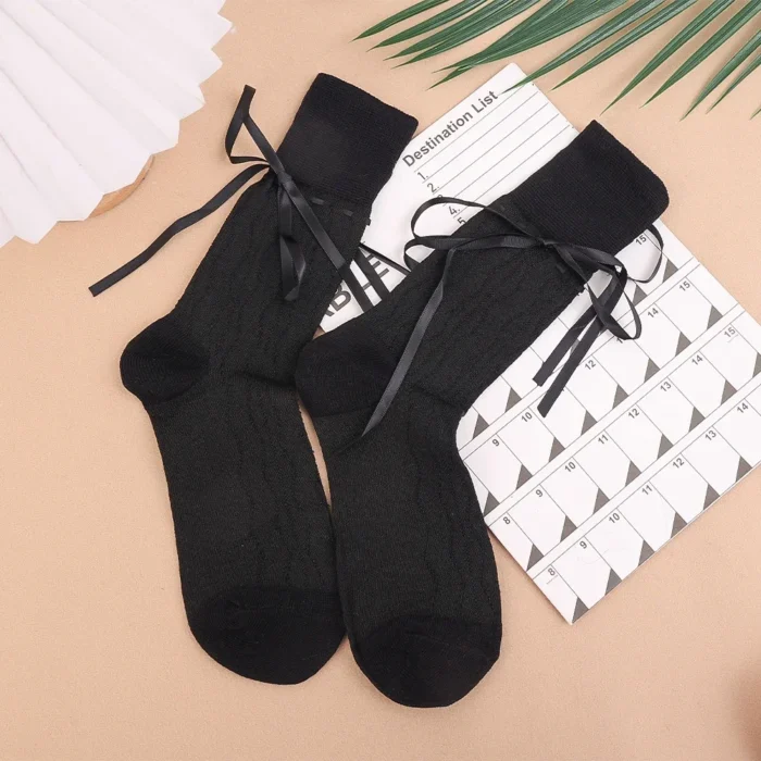 Chic Japanese JK Lolita Bowknot Socks - Sweet, Breathable Mesh Desig