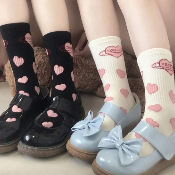 Chic Japanese Style 'Sweet Love' Letter Socks - Mid-Tube Cotton