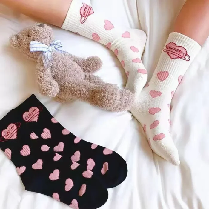 Chic Japanese Style 'Sweet Love' Letter Socks - Mid-Tube Cotton