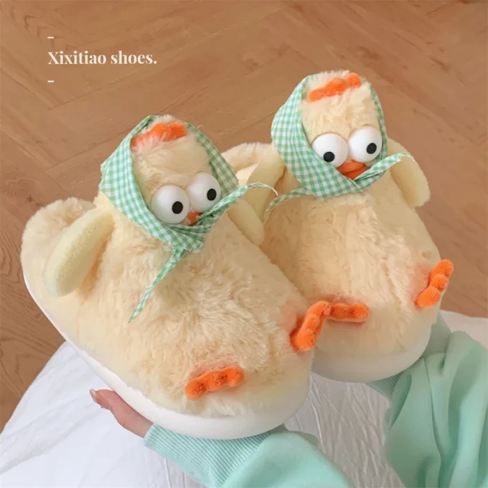 Chick-a-Delight: Plush Cartoon Chicken Slippers for Women
