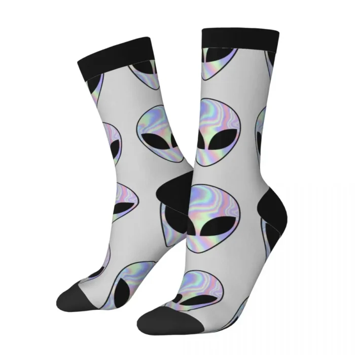 Colorful Alien Head Hiking Socks - Durable Mid Stockings in Large Size, Perfect for Youthful Old School Vibes