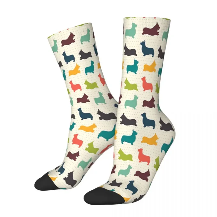 Colorful Corgi Dog Socks - Vibrant Summer Stockings for Men and Women, Made from Polyeste