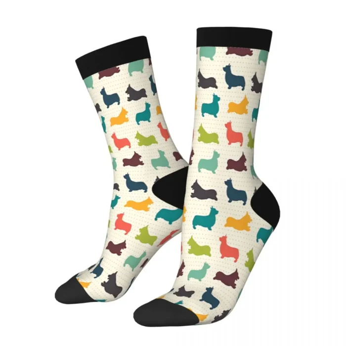 Colorful Corgi Dog Socks - Vibrant Summer Stockings for Men and Women, Made from Polyeste