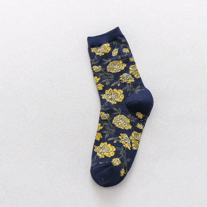 Colorful Peony Flower Cotton Socks - Fashionable Couples' Harajuku Style