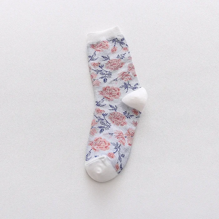 Colorful Peony Flower Cotton Socks - Fashionable Couples' Harajuku Style