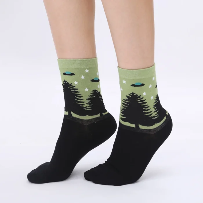 Cosmic Charm Socks - Women's Combed Cotton Novelty UFO & Alien Socks