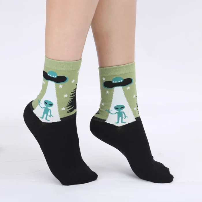 Cosmic Charm Socks - Women's Combed Cotton Novelty UFO & Alien Socks