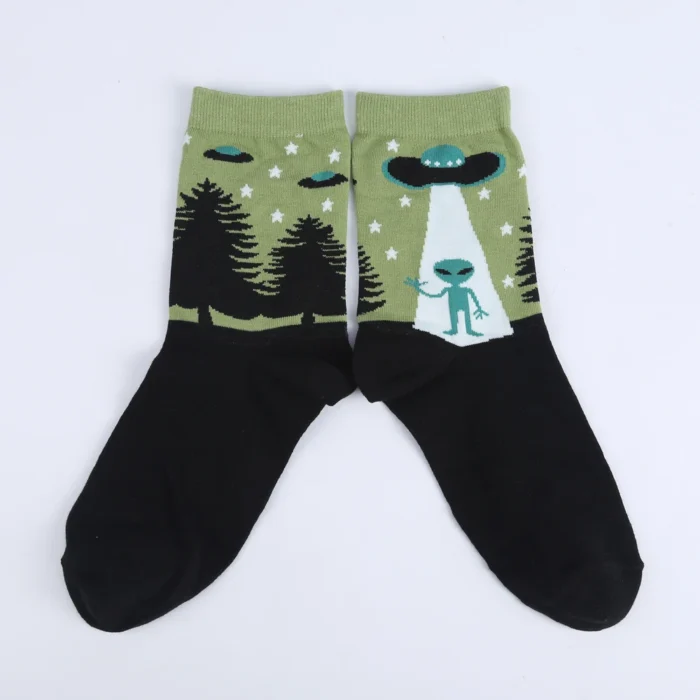 Cosmic Charm Socks - Women's Combed Cotton Novelty UFO & Alien Socks