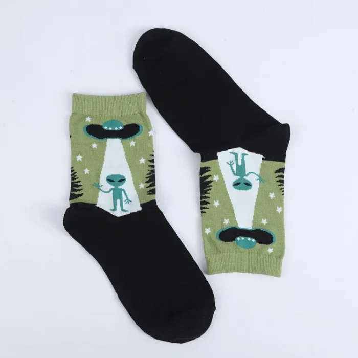 Cosmic Charm Socks - Women's Combed Cotton Novelty UFO & Alien Socks