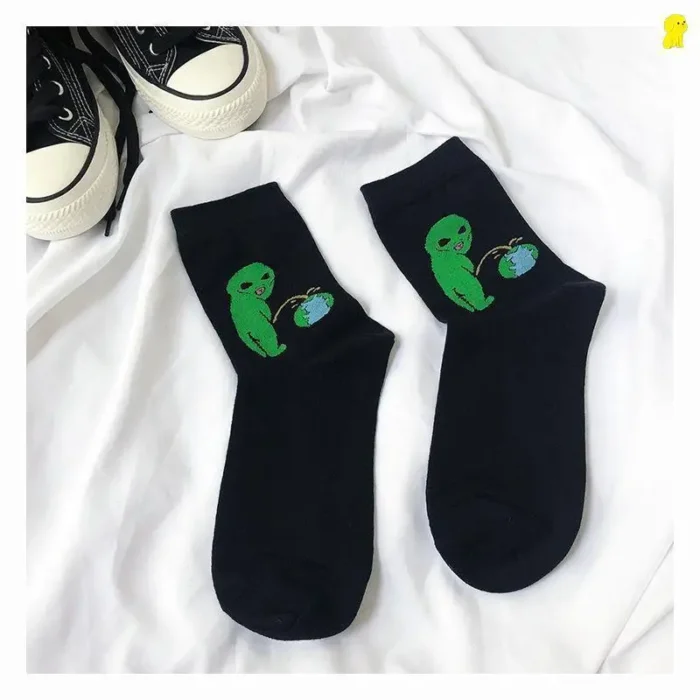 Cosmic Kitty Socks - Unisex Cartoon Cat & Alien Planet Cotton Socks