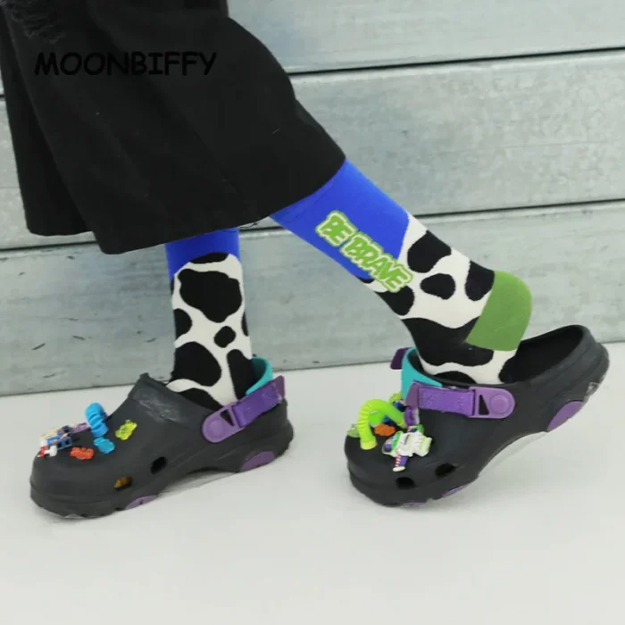 Cow Spots Combed Cotton Socks - Fun & Childlike, Perfect for Girls