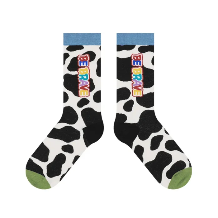 Cow Spots Combed Cotton Socks - Fun & Childlike, Perfect for Girls