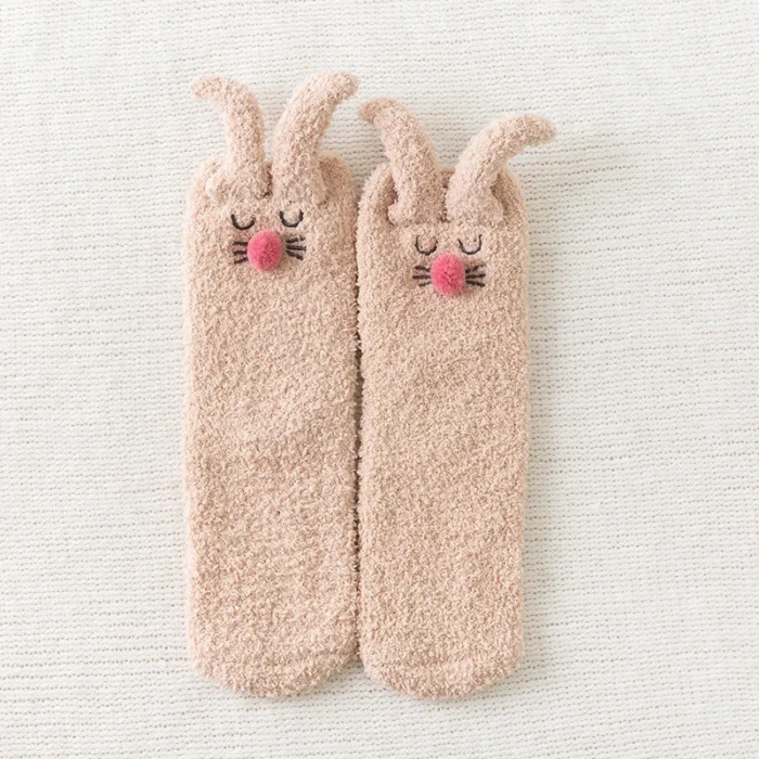 Cozy 3D Rabbit Ears Fuzzy Slipper Socks - Winter Warmth & Comfort