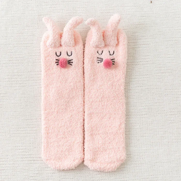 Cozy 3D Rabbit Ears Fuzzy Slipper Socks - Winter Warmth & Comfort