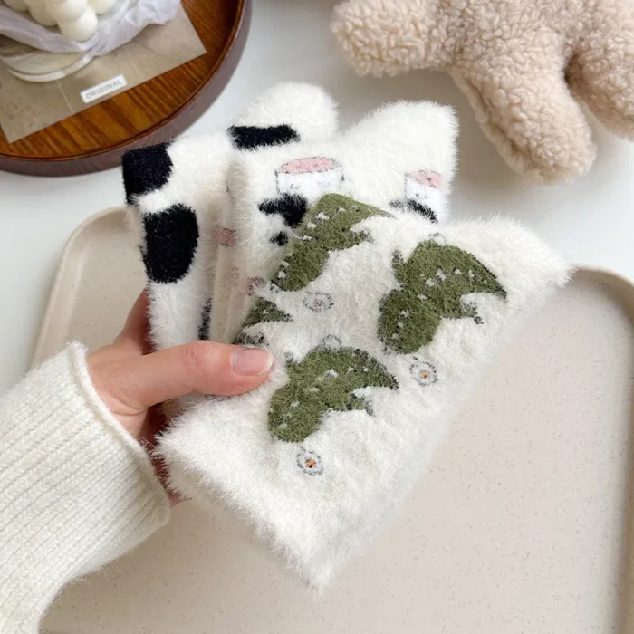 Cozy Cashmere Cow Print Winter Slipper Socks - Warm & Fuzzy