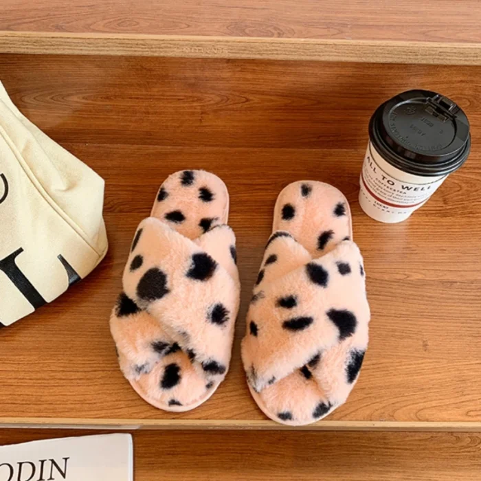 Cozy Chic: Dot Pattern Plush Winter Slippers for Women