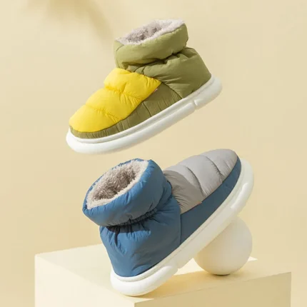 Cozy Chic: Mixed Color Waterproof Winter Plush Home Slippers