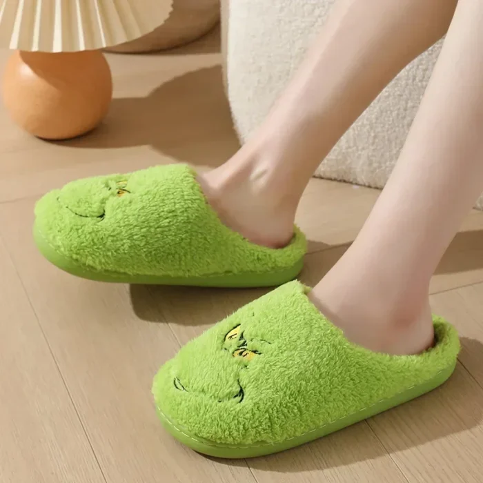 Cozy Christmas Grinch Slippers: Thick Non-Slip Cotton Warmth for Couples