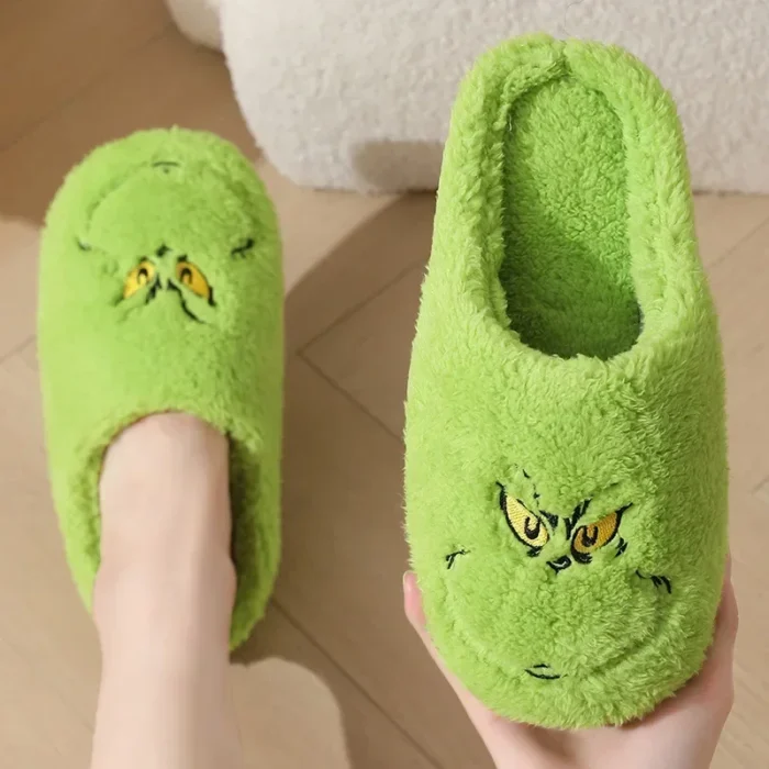 Cozy Christmas Grinch Slippers: Thick Non-Slip Cotton Warmth for Couples