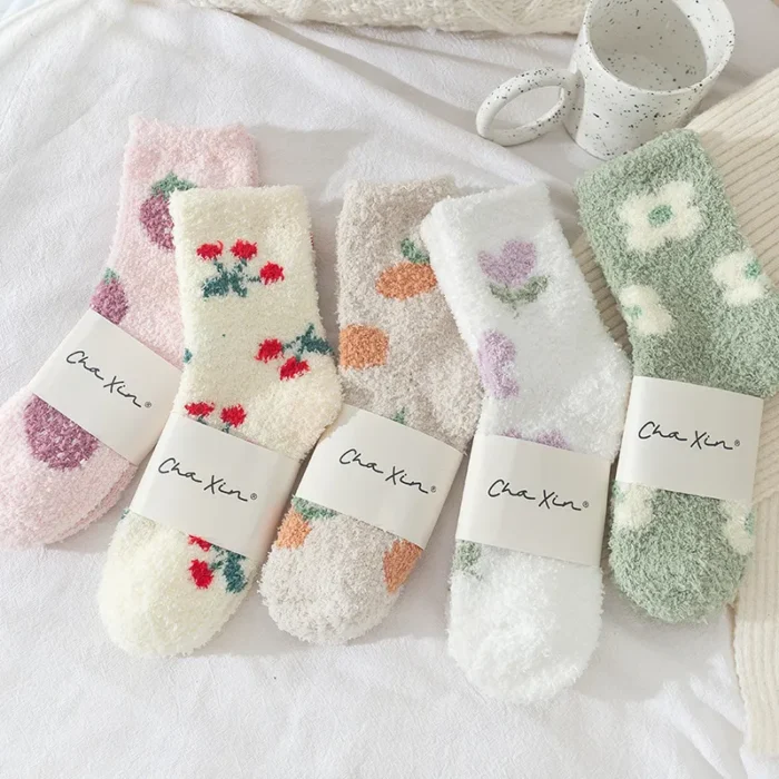 Cozy Coral Fleece Japanese Kawaii Socks - Perfect for Autumn/Winter Warmth
