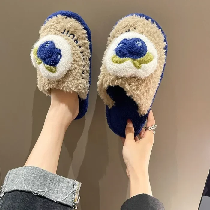 Cozy Fruit Charm: Women's Plush Cotton Slippers for Winter Warmth